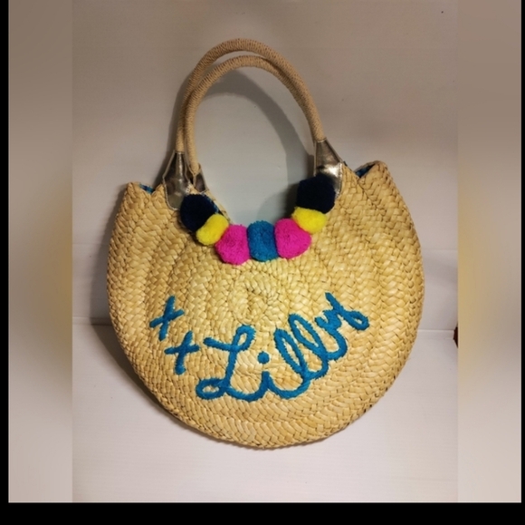 Lilly Pulitzer Positano Straw Tote – Colorful Pom Pom Summer Vibes ☀️ - Picture 10 of 11